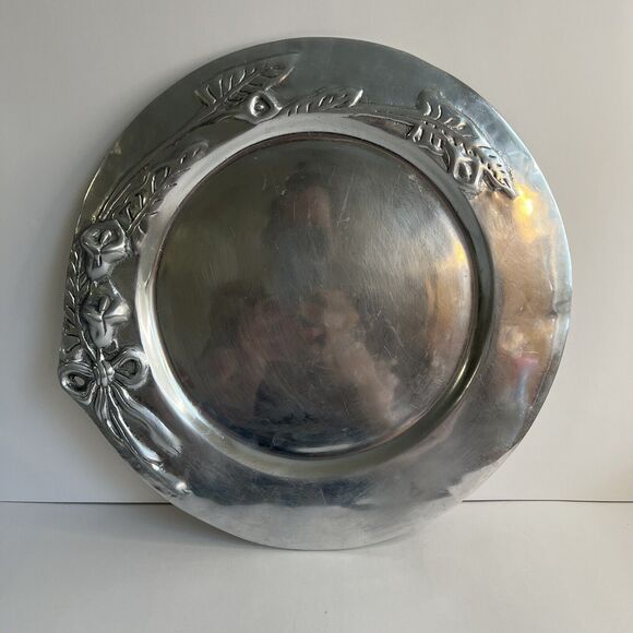 Mexican Pewter Silver Large charger LILLYS  10th Anniversary Gift Rustic - Picture 6 of 7